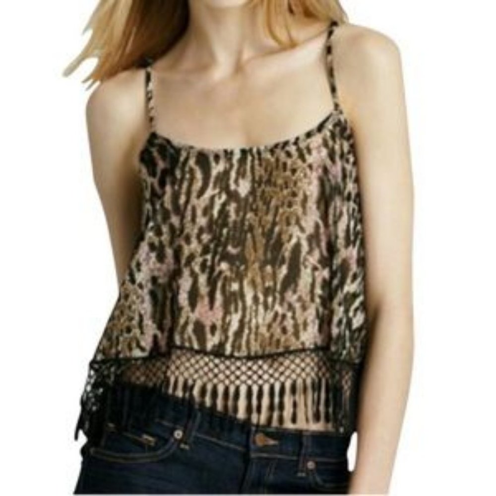 NWT For Love & Lemons Leopard Fringe Cami Top